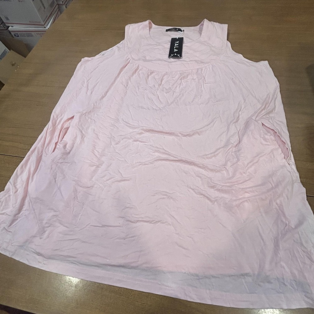YALA‎ Tunic Womens XL Pink Sleeveless Tank Swing Jersey Trapeze Summer Pockets